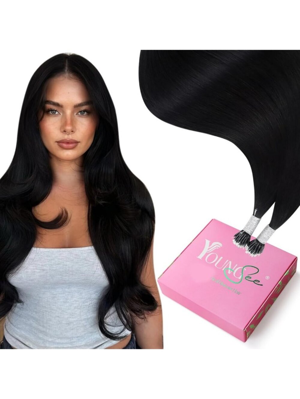 YoungSee Nano Hair Extensions Real Human Hair Black, 20 inch 100g 100 Strands